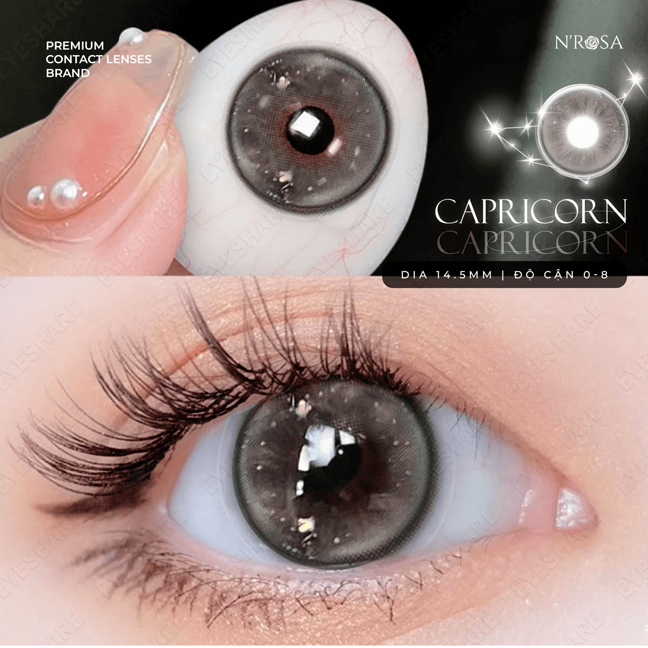 Lens xám có độ cận N'Rosa Capricon cho mắt thở cao cấp Angel Eyes phân phối | Độ cận 0-8 | Chất liệu MPC siêu ẩm - 11