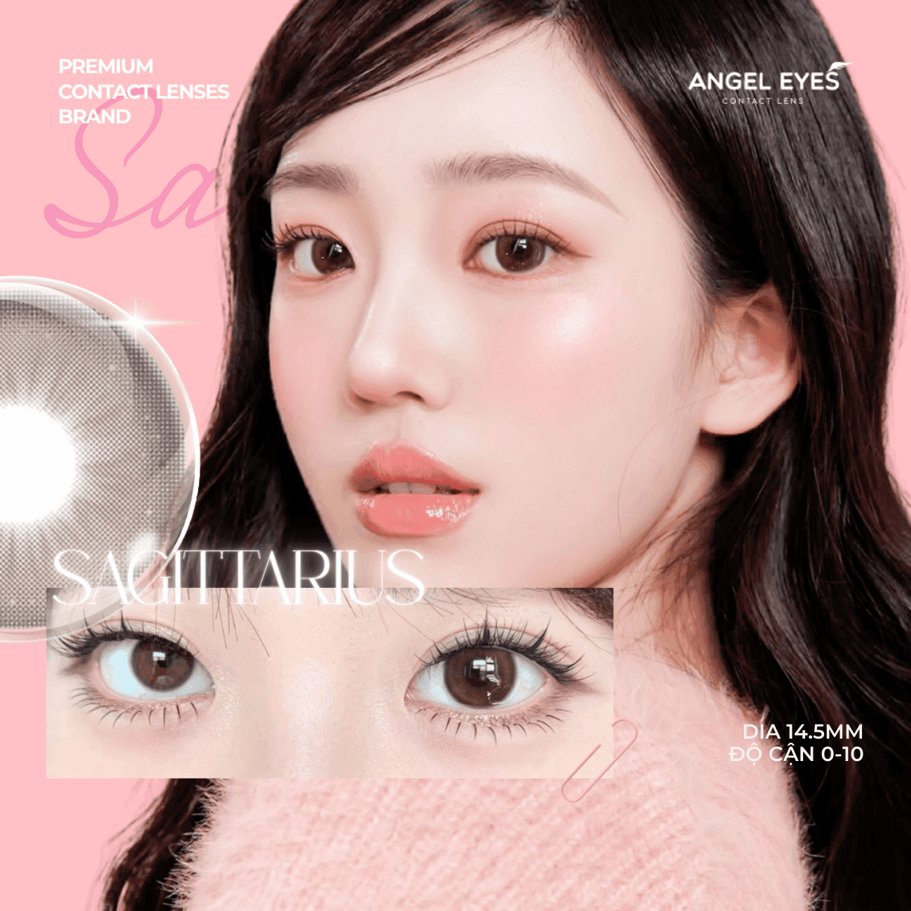Lens 1 ngày màu có độ cận nâu giãn tròng tự nhiên SAGITTARIUS siêu ẩm nhãn hiệu Angel Eyes Hàn Quốc - Đường kính 14.5mm - Độ cận 0-10 - 8