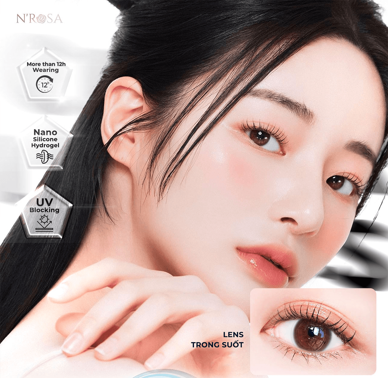 Lens trong suốt cận có độ từ 1-10 cho mắt thở cao cấp N’Rosa Angel Eyes phân phối | Chất liệu Silicone Hydrogel khoá ẩm - 2