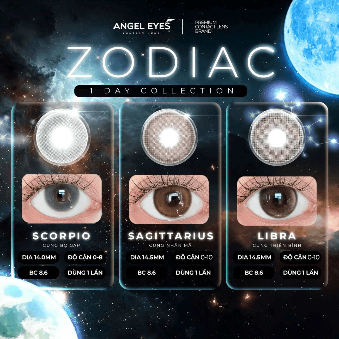 Lens 1 ngày màu có độ cận nâu giãn tròng tự nhiên SAGITTARIUS siêu ẩm nhãn hiệu Angel Eyes Hàn Quốc - Đường kính 14.5mm - Độ cận 0-10 - 9